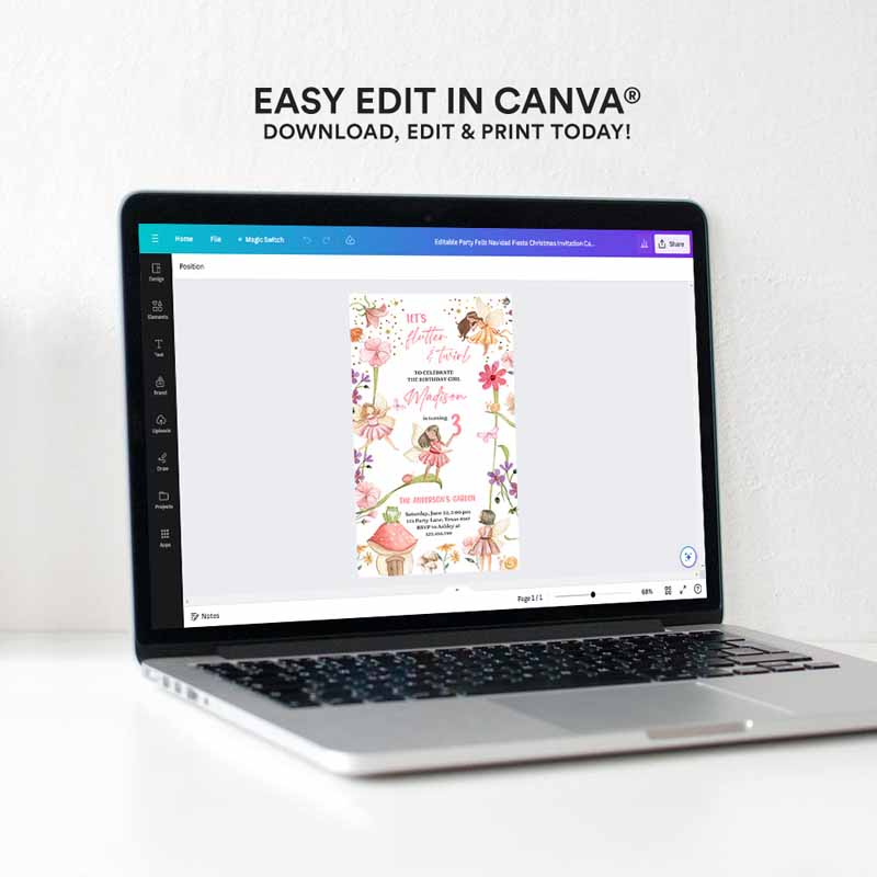 4 Editable Fairy Party Birthday Evites Electronic Fairy Garden Fairy Forest Girl 1st Birthday First Magical Phone Download Template Corjl 0406