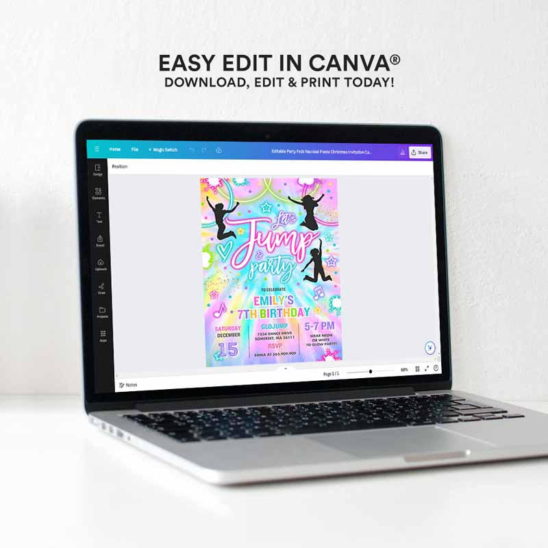 4 Editable Jump Birthday Party Invitation Tie Dye Jump Birthday Party Glow Jump Trampoline Party Lets Jump Party Instant Editable File TN