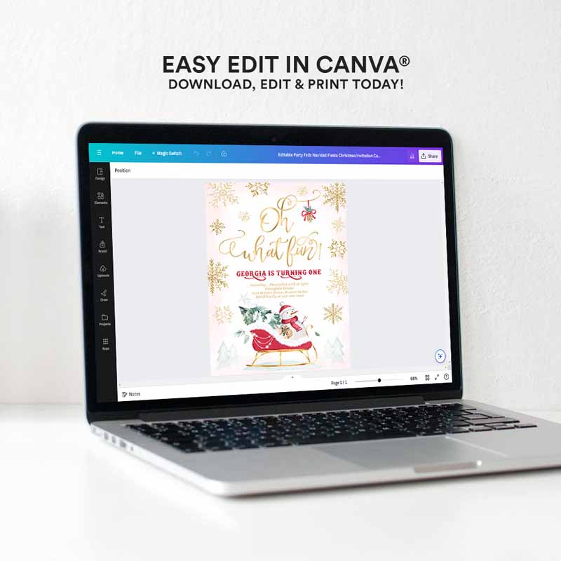 4 Editable Oh What Fun Winter Birthday Invitation Red Winter Sleigh Birthday Christmas Holiday Sleigh Party