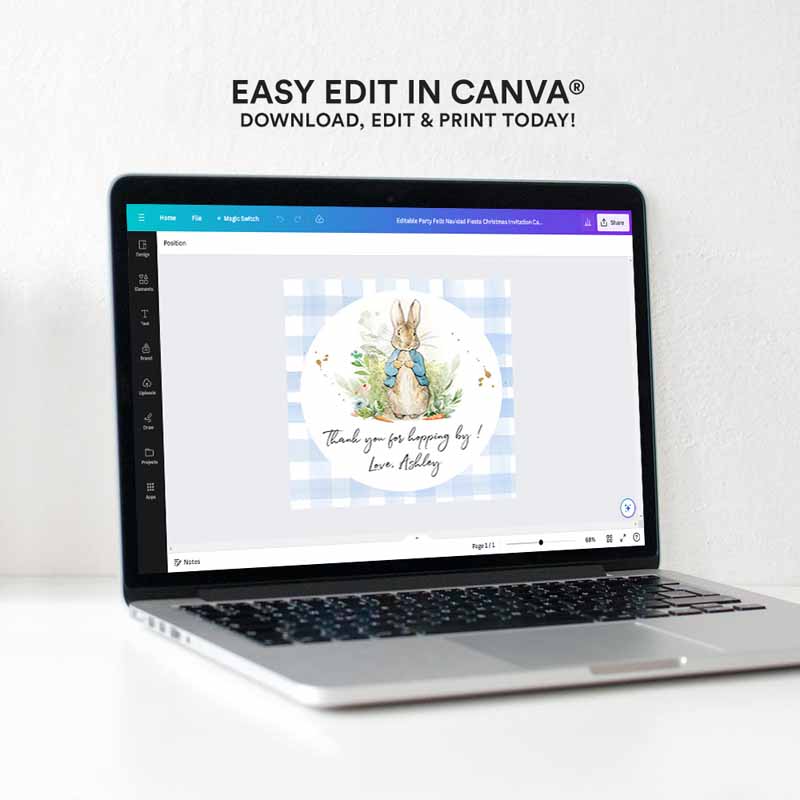 4 Editable Peter Rabbit Favor Tags Tags Bunny Thank you Tags Round Boy Baby Shower Labels Thanks Hopping By Printable Download Corjl Template 0351