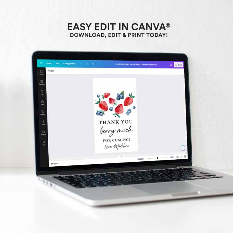 4 Editable Strawberry Blueberry Favor Tags Berry First Birthday Thank you tags Label Berry Much Tags Berry Sweet Template PRINTABLE Corjl 0399