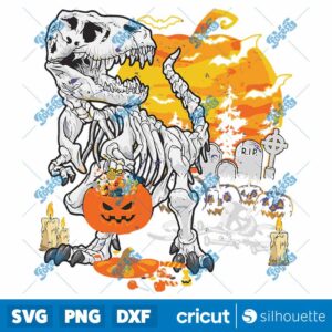 Dinosaur T Rex Skeleton Pumpkin Funny Halloween Costume SVG