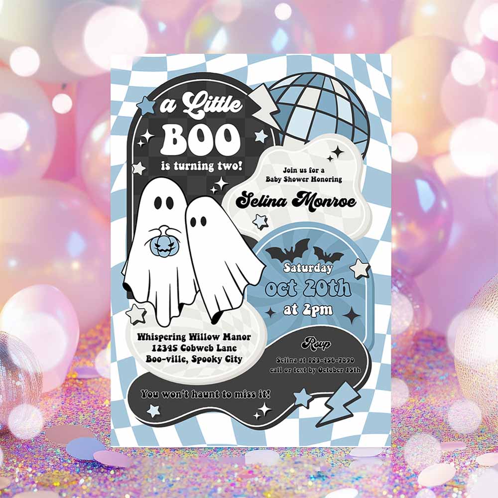 Editable Little Boo Baby Shower Invitation Boy Blue Ghost Baby Shower Invitation Halloween Boy Ghost Baby Shower Instant Download YT6