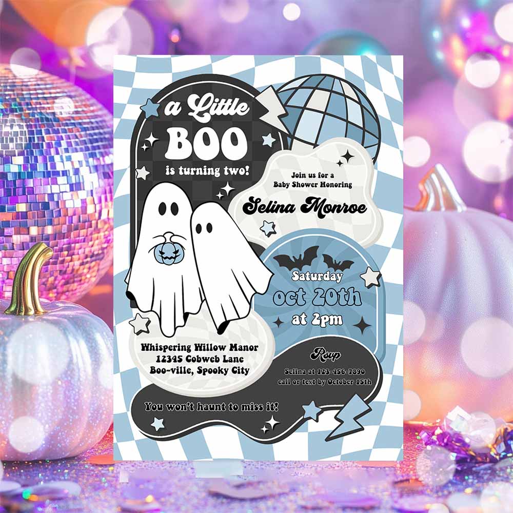 Editable Little Boo Baby Shower Invitation Boy Blue Ghost Baby Shower Invitation Halloween Boy Ghost Baby Shower Instant Download YT6