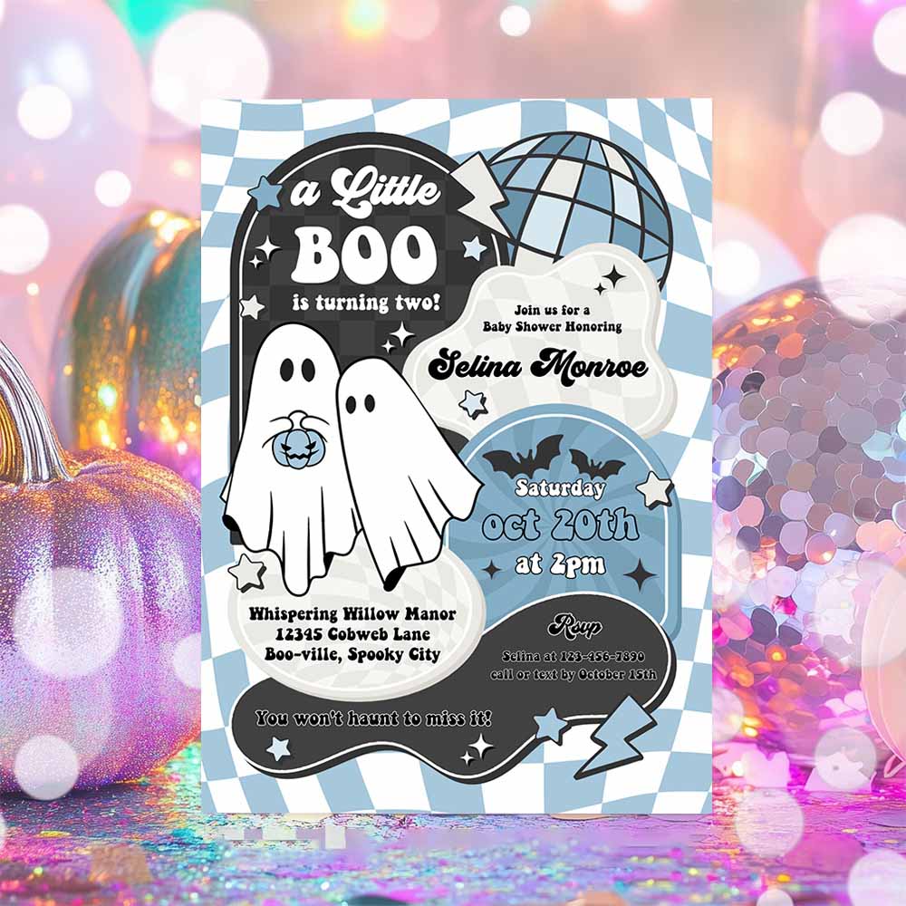 Editable Little Boo Baby Shower Invitation Boy Blue Ghost Baby Shower Invitation Halloween Boy Ghost Baby Shower Instant Download YT6
