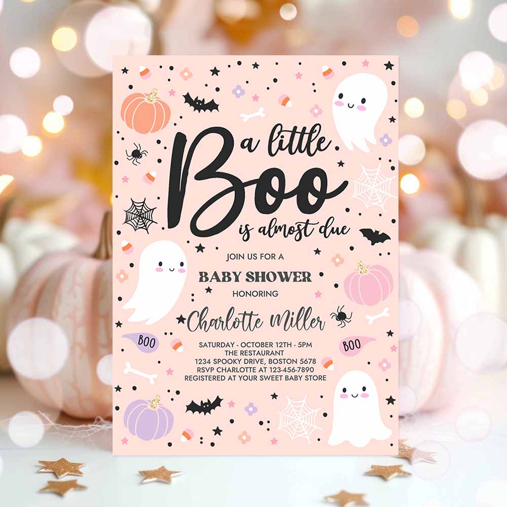 Editable Little Boo Baby Shower Invitation Purple Ghost Girl Baby Shower Invitation Halloween Purple Ghost Baby Shower Instant Download T4