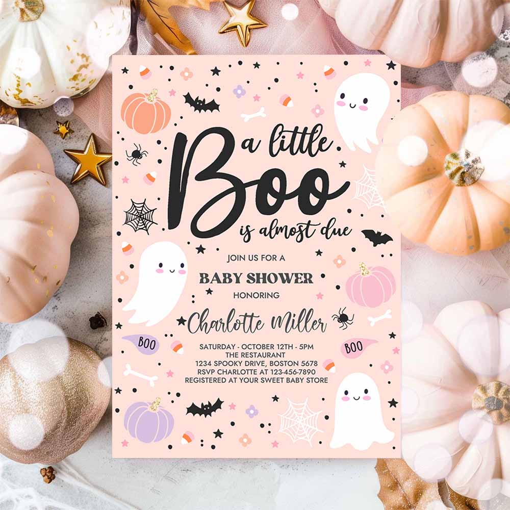 Editable Little Boo Baby Shower Invitation Purple Ghost Girl Baby Shower Invitation Halloween Purple Ghost Baby Shower Instant Download T4