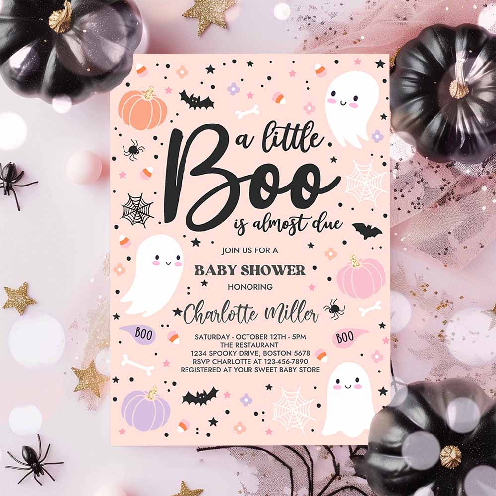 Editable Little Boo Baby Shower Invitation Purple Ghost Girl Baby Shower Invitation Halloween Purple Ghost Baby Shower Instant Download T4