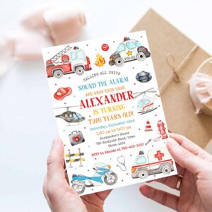 Emergency Vehicles Birthday Boy Invitation, First Responders Invitation, Boy Emergency Vehicles Invitation