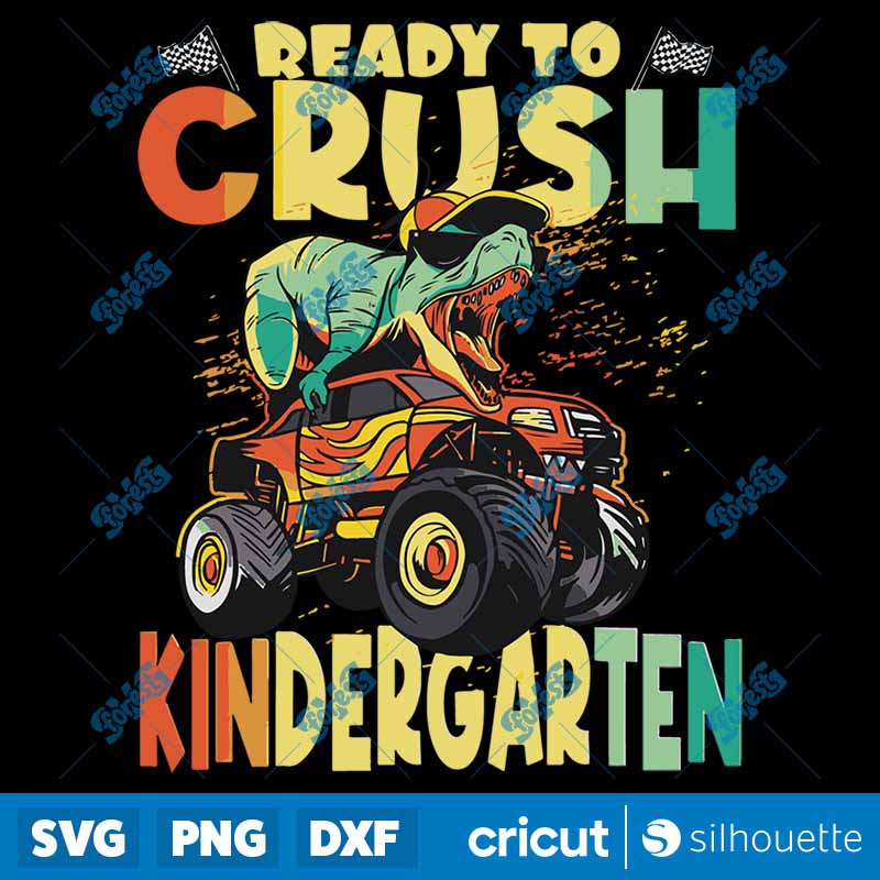 First Day Of Kindergarten Monster Truck Trex SVG Digital Download Design