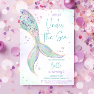 Mermaid Tail Birthday Invitation, Under the Sea Birthday Invitation