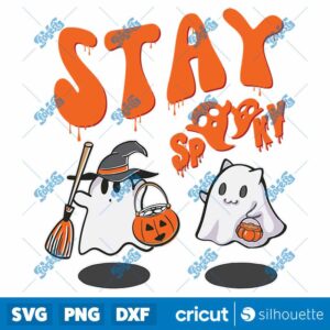 Orange Groovy Funny Cute Ghost Stay Spooky Halloween Ghost SVG
