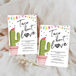 Taco Bout Love Fiesta Couples Shower Invitation, Cactus Succulent Green Pink Confetti