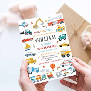 Transportation Birthday Invite, Transportation Vehicle Birthday Invitation
