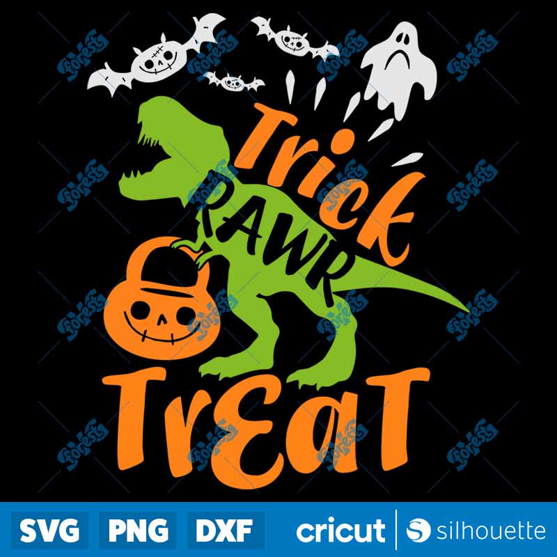 Trick Rawr Treat SVG Halloweens T Rex Dinosaur With Pumpkin SVG Digital Download Design