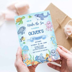 Under The Sea Birthday Invitation, Ocean Animals Party Invite, Under The Sea Invite