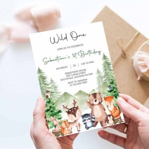 Woodland Wild One Birthday Invitation, Woodland Forest Animals Birthday Invitation, Woodland Birthday invitation