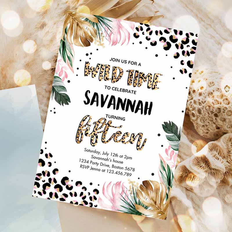 Editable leopard print 7th birthday party invitation wild 7th birthday invitation leopard print jungle 7th birthday party