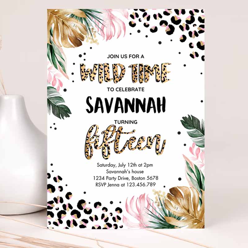 Editable leopard print 7th birthday party invitation wild 7th birthday invitation leopard print jungle 7th birthday party