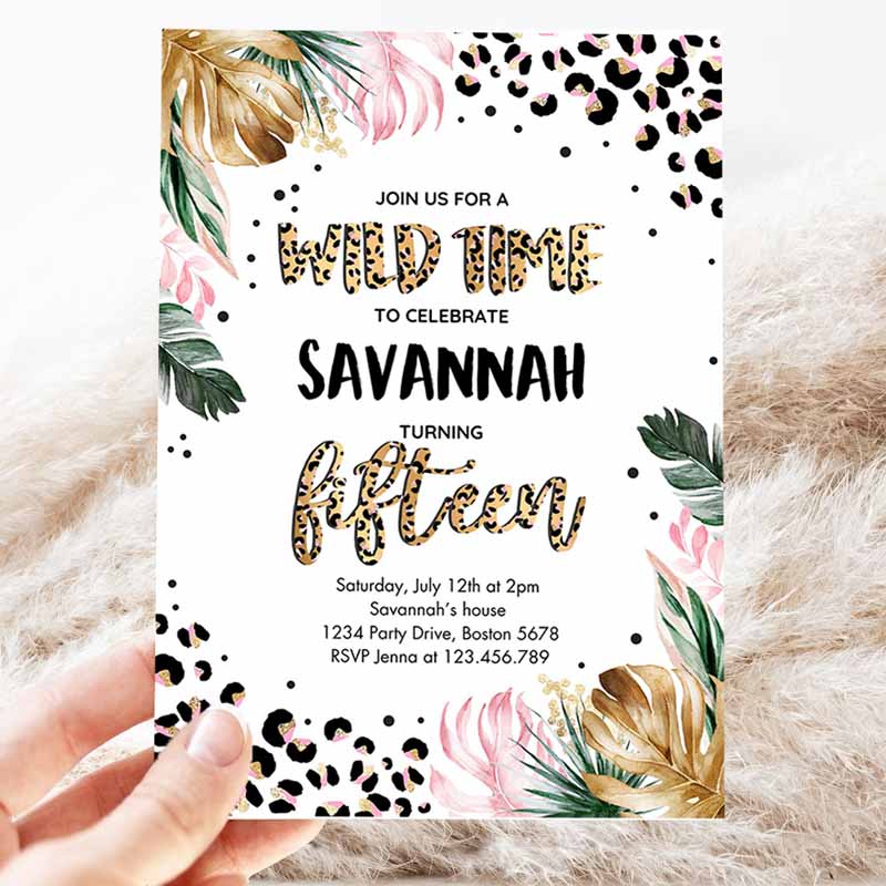 Editable leopard print 7th birthday party invitation wild 7th birthday invitation leopard print jungle 7th birthday party